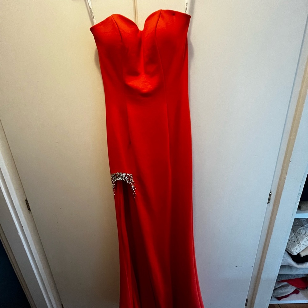 Sherri Hill Strapless Orange Gown with Embellishment
